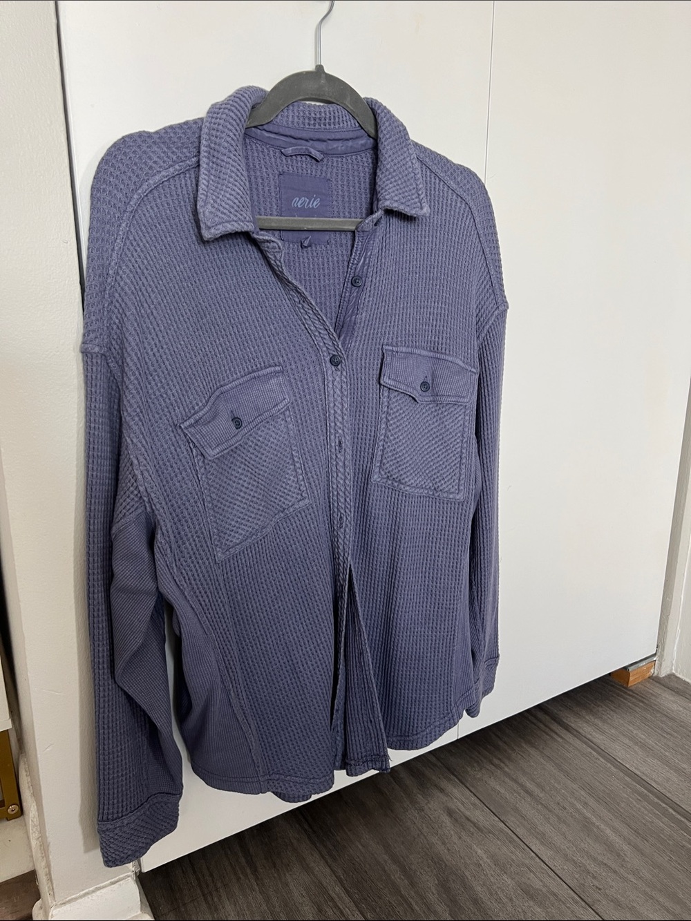 aerie Women’s Long-Sleeve Waffle Button-Down Shirt Jacket - Dusty Purple